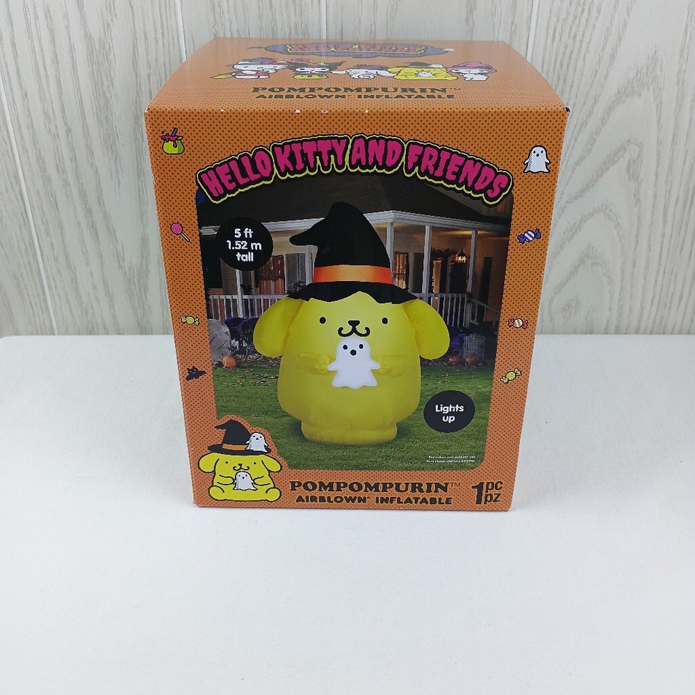Hello Kitty Pompompurin Witch Hat & Ghost Light Up Halloween Yard Inflatable 5ft